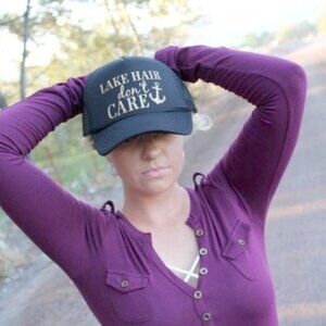 Lake Hair Don't Care Black Gold Trucker Hat Cap
